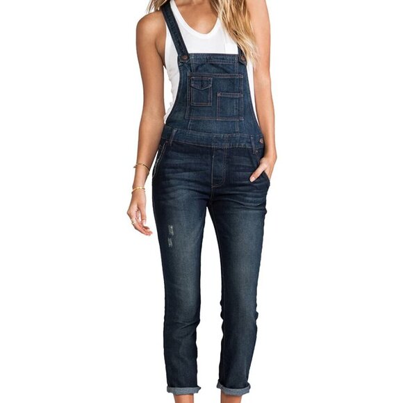 Free People Cross Strap Denim Overalls 26 - Picture 1 of 15